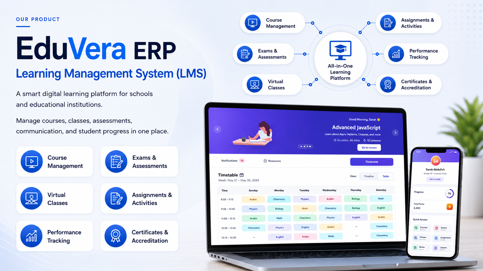 EduVera learning management dashboard